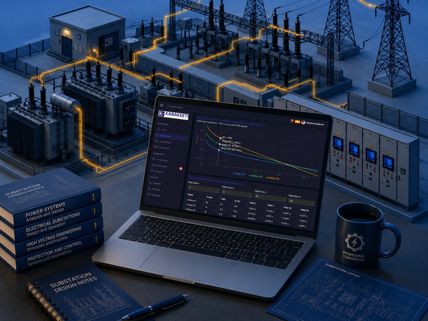 Kanakeeti workspace open on a laptop at a substation site